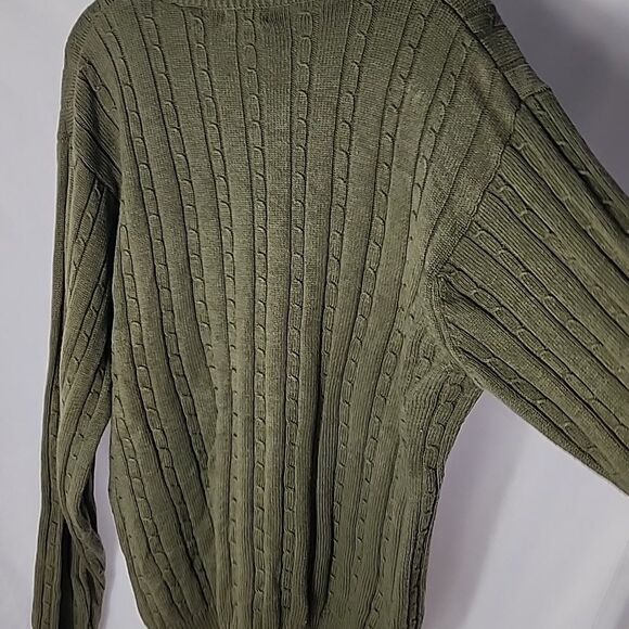 Vintage IZOD 100%Cotton Fisherman Core Cableknit Olive Green Men's Sweater L - Picture 3 of 7